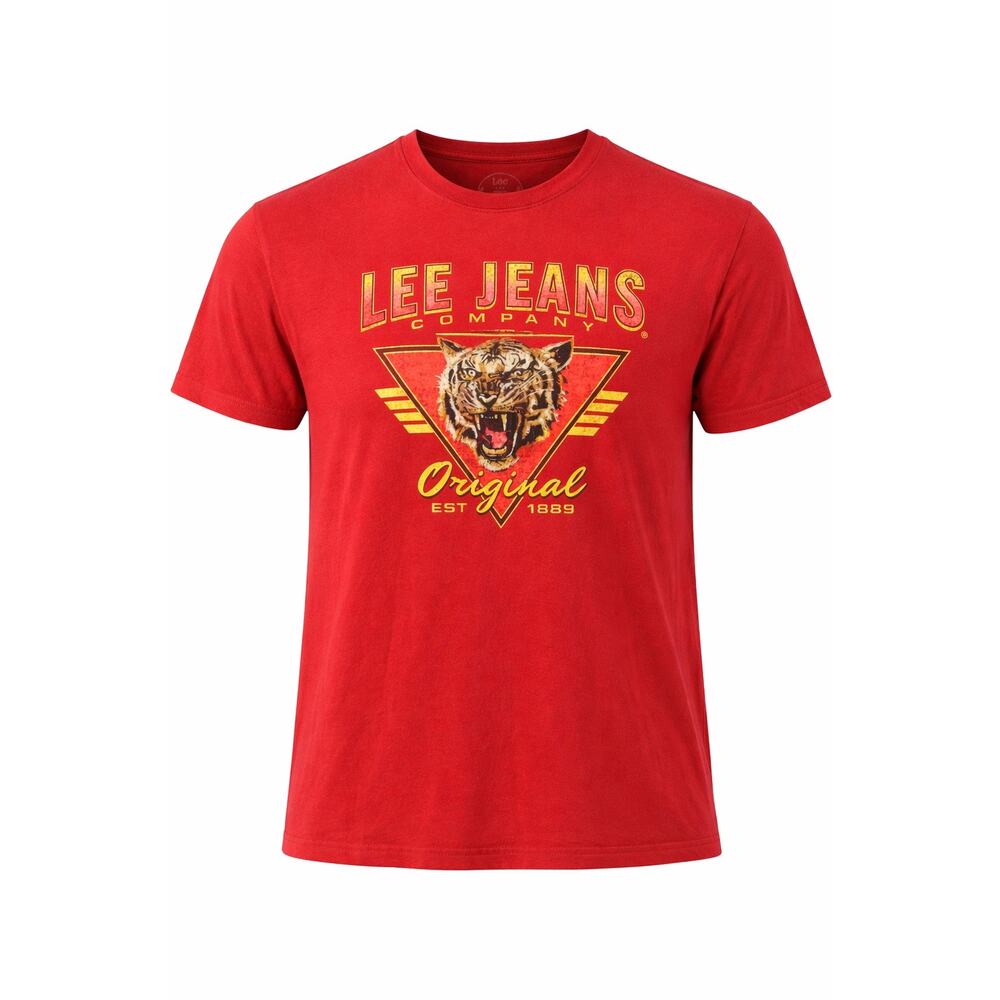 Lee Jeans Red Graphic Tiger T Shirt Mens Large Cotton Tee